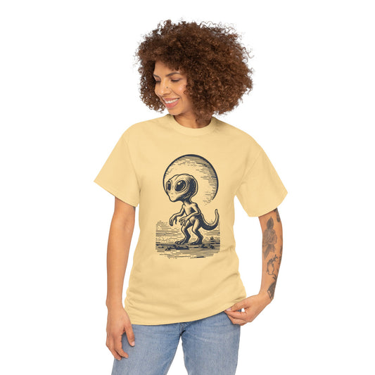 Dinosaur Hybrid, Graphic Unisex Heavy Cotton Tee | UFO Lover T-Shirt | Space-Themed Apparel - Psychonaut Swag
