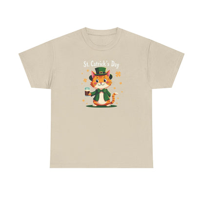 St. Patrick’s Day Cat T-Shirt — Cute Leprechaun Kitty with Beer