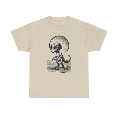 Dinosaur Hybrid, Graphic Unisex Heavy Cotton Tee | UFO Lover T-Shirt | Space-Themed Apparel - Psychonaut Swag