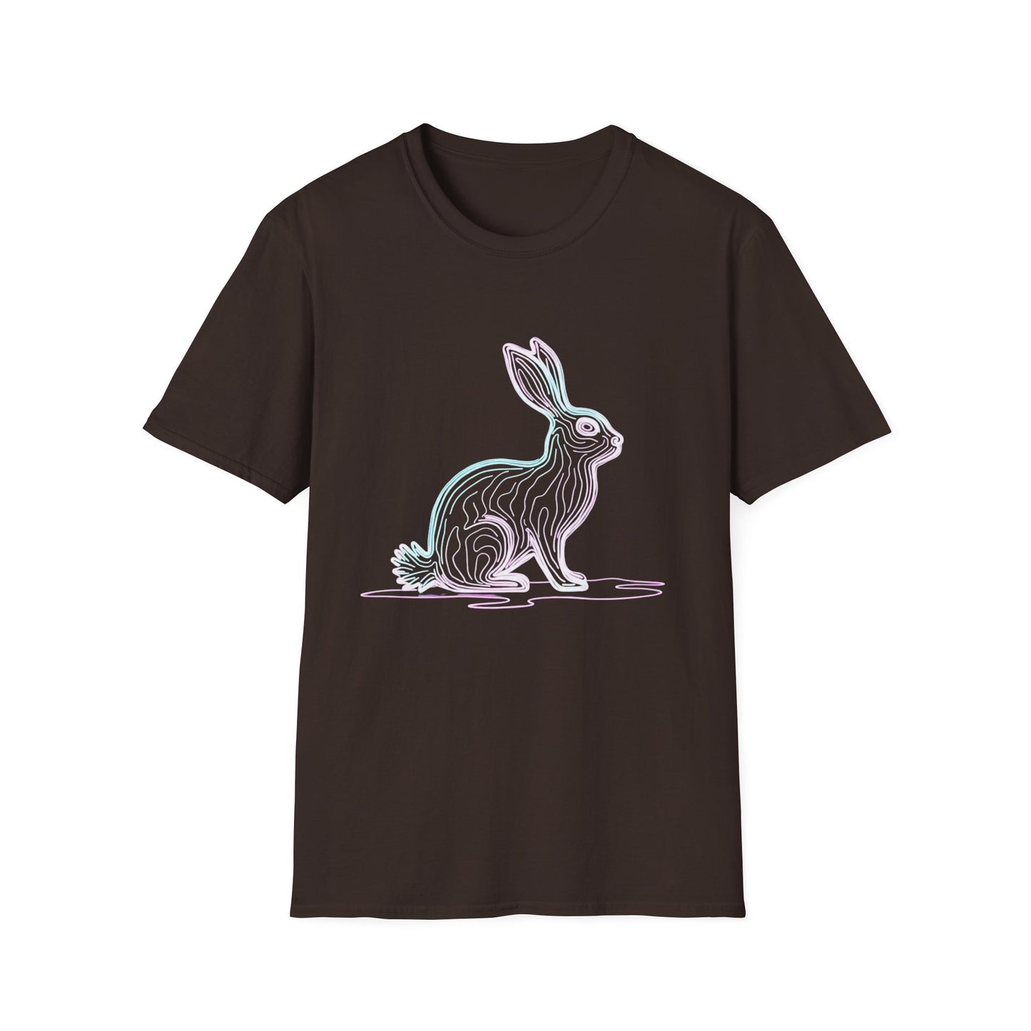 Neon Line Art Hare T-Shirt — Pastel Rabbit Graphic Tee