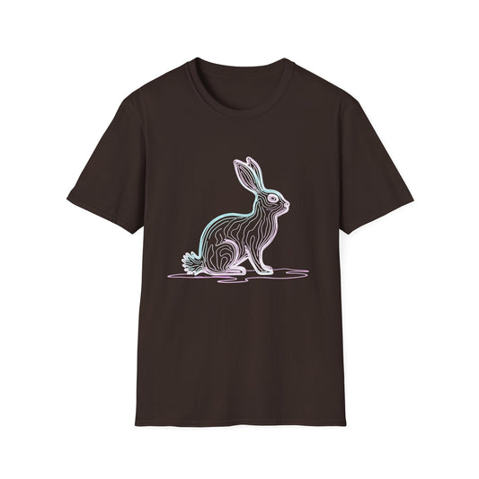 Neon Line Art Hare T-Shirt — Pastel Rabbit Graphic Tee