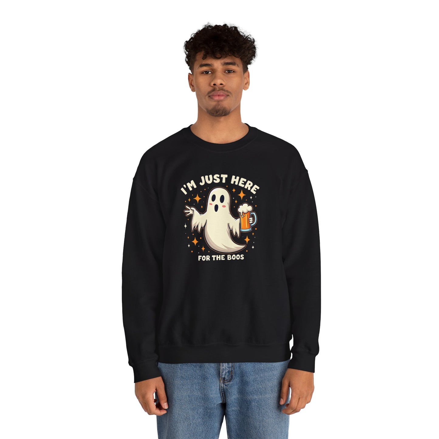 Halloween Ghost Sweatshirt — "I'm Just Here for the Boos" Cozy Crewneck