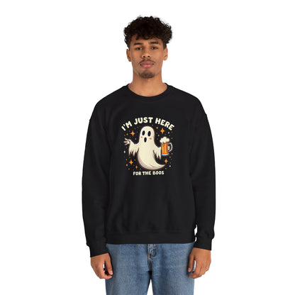 Halloween Ghost Sweatshirt — "I'm Just Here for the Boos" Cozy Crewneck