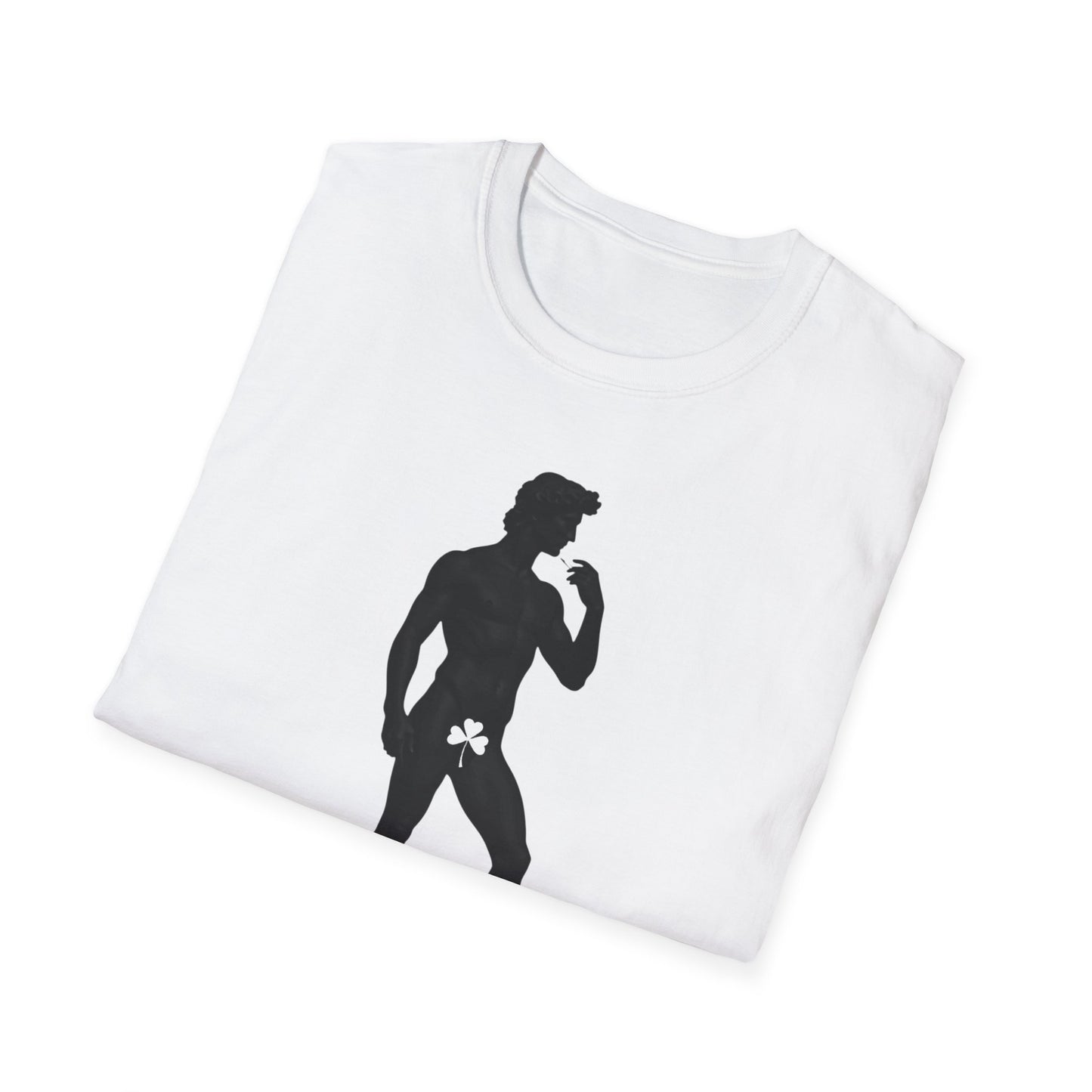 Statue with Clover Leaf — Classic Michelangelo David Silhouette Tee