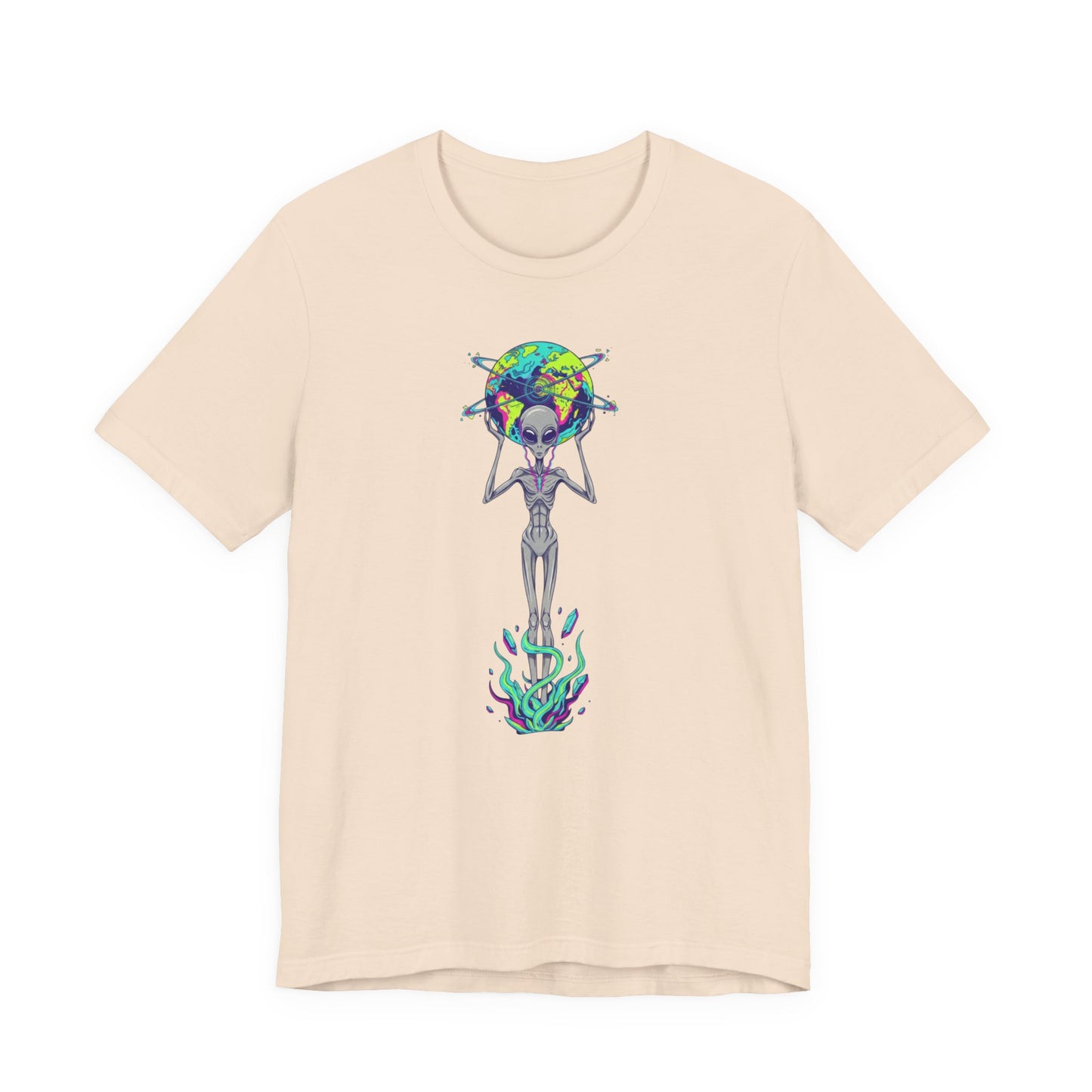 Alien Holding Earth Graphic Tee — Cosmic Sci‑Fi Alien Shirt