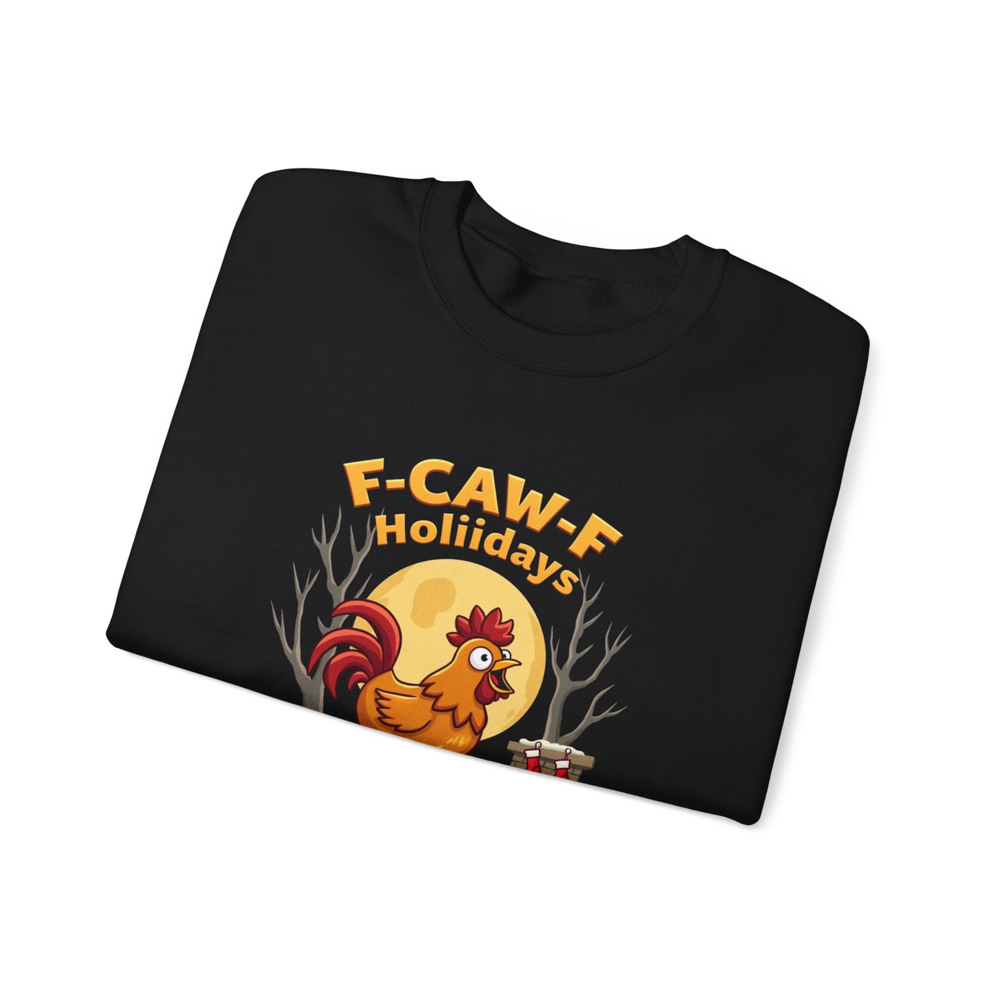 Rooster F-Caw-f Holiday sweater, Unisex Heavy Blend™ Crewneck Sweatshirt