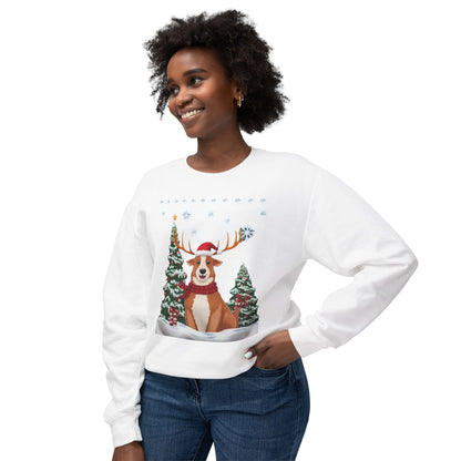 Christmas Corgi Sweatshirt - Festive Dog Reindeer Holiday Crewneck