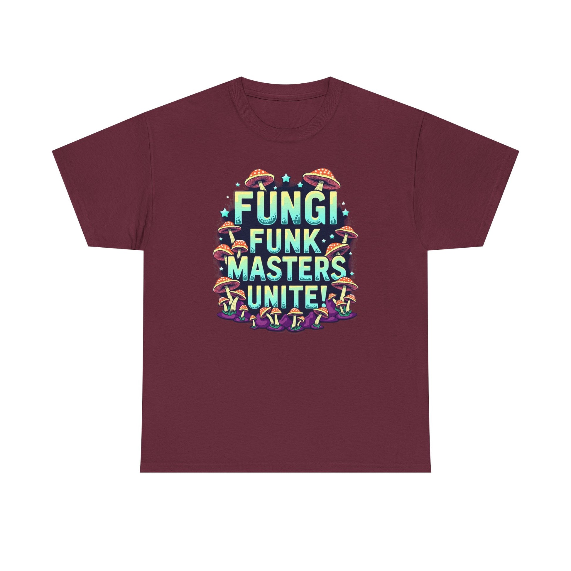 Fungi Funk Masters Unite Unisex Heavy Cotton Tee - Playful Mushroom Graphic T-Shirt - Psychonaut Swag