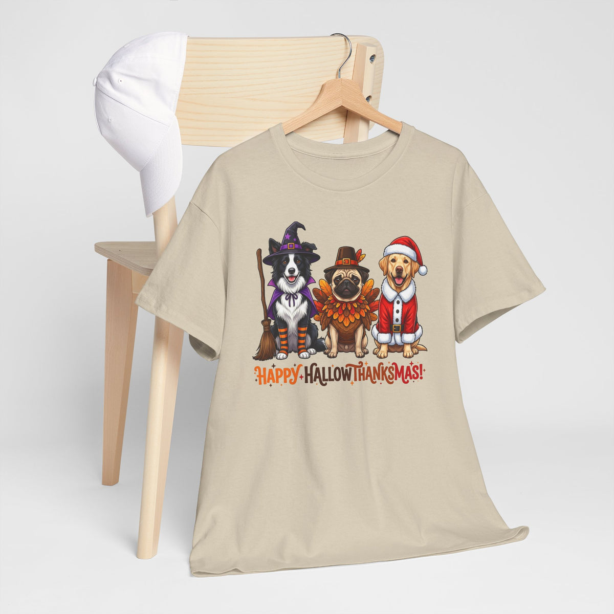 Holiday Dogs T-Shirt - "Happy HallowThanksMas" Costume Trio Tee