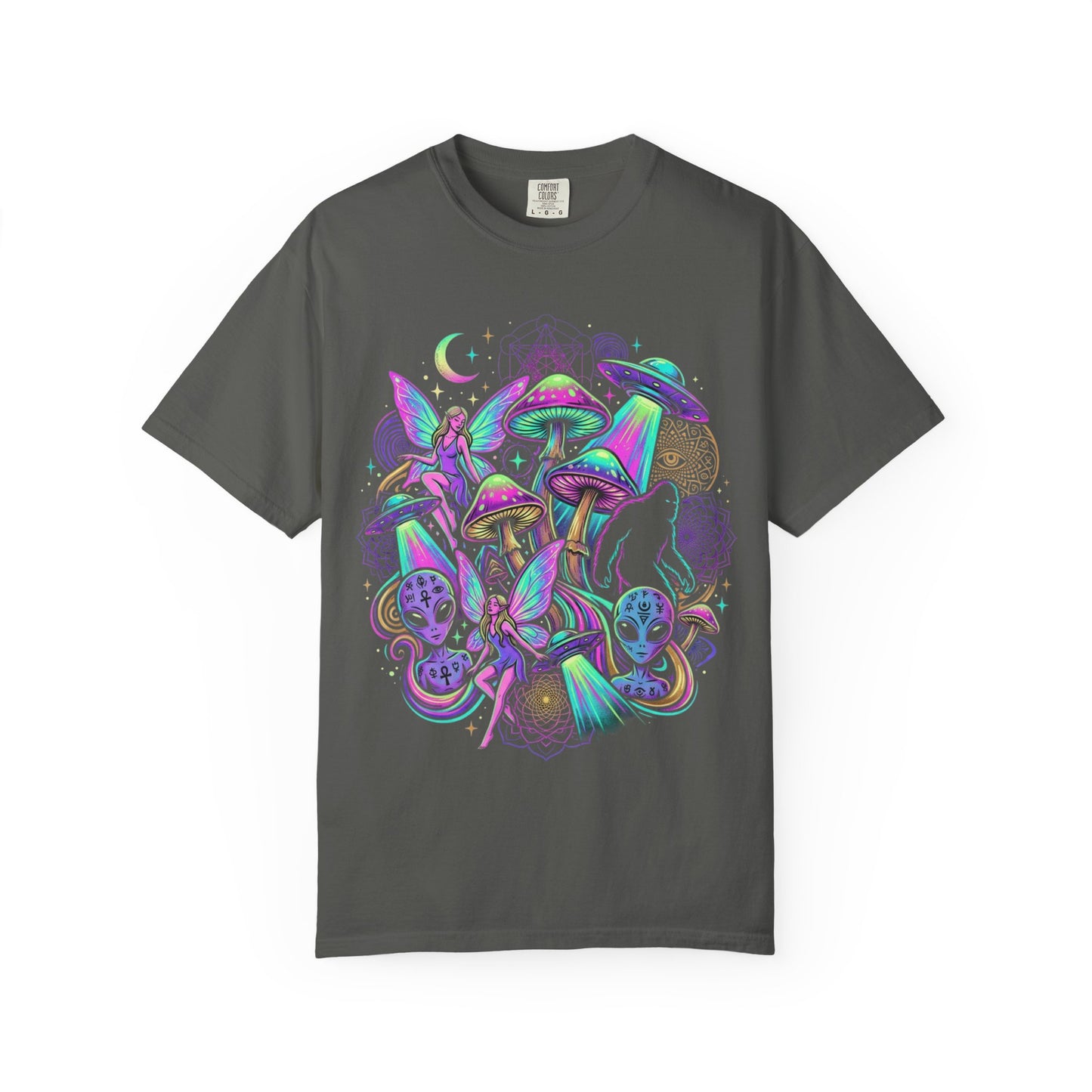 Psychedelic Mushroom Graphic T-Shirt — Neon Space Trippy Art