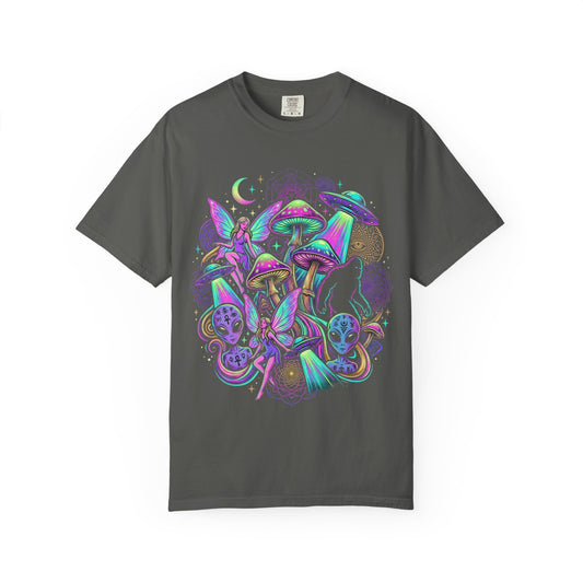 Psychedelic Mushroom Graphic T-Shirt — Neon Space Trippy Art