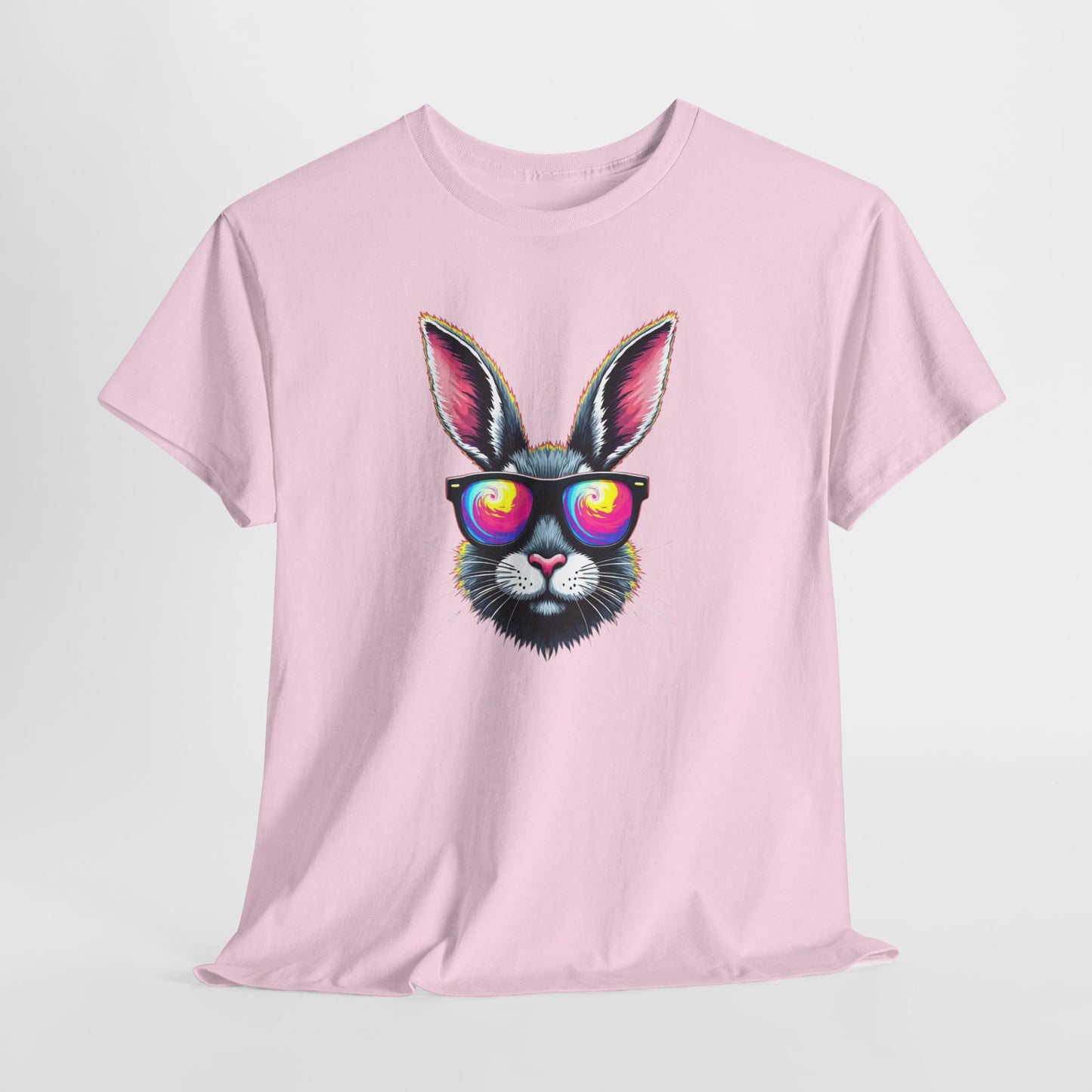 Bunny with Heart Sunglasses Tee — Retro Neon Rabbit Graphic T-Shirt