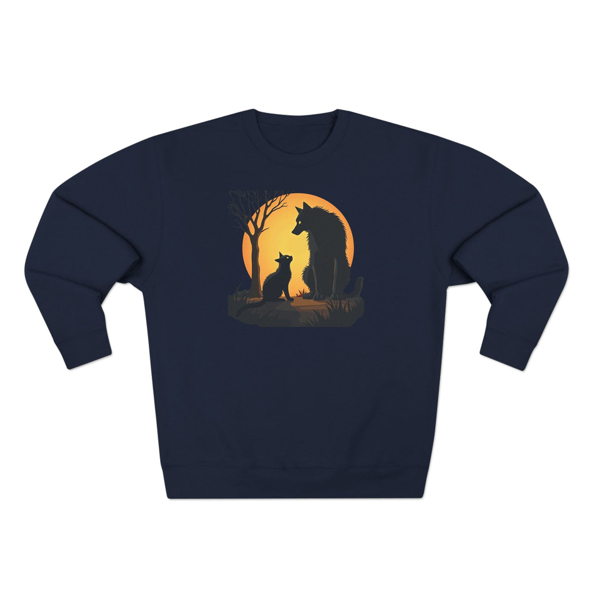 Wolf and Cat Sunset Crewneck Sweatshirt
