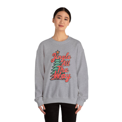 Christmas Sweatshirt — "Jingle All The Way" Retro Tree Holiday Crewneck