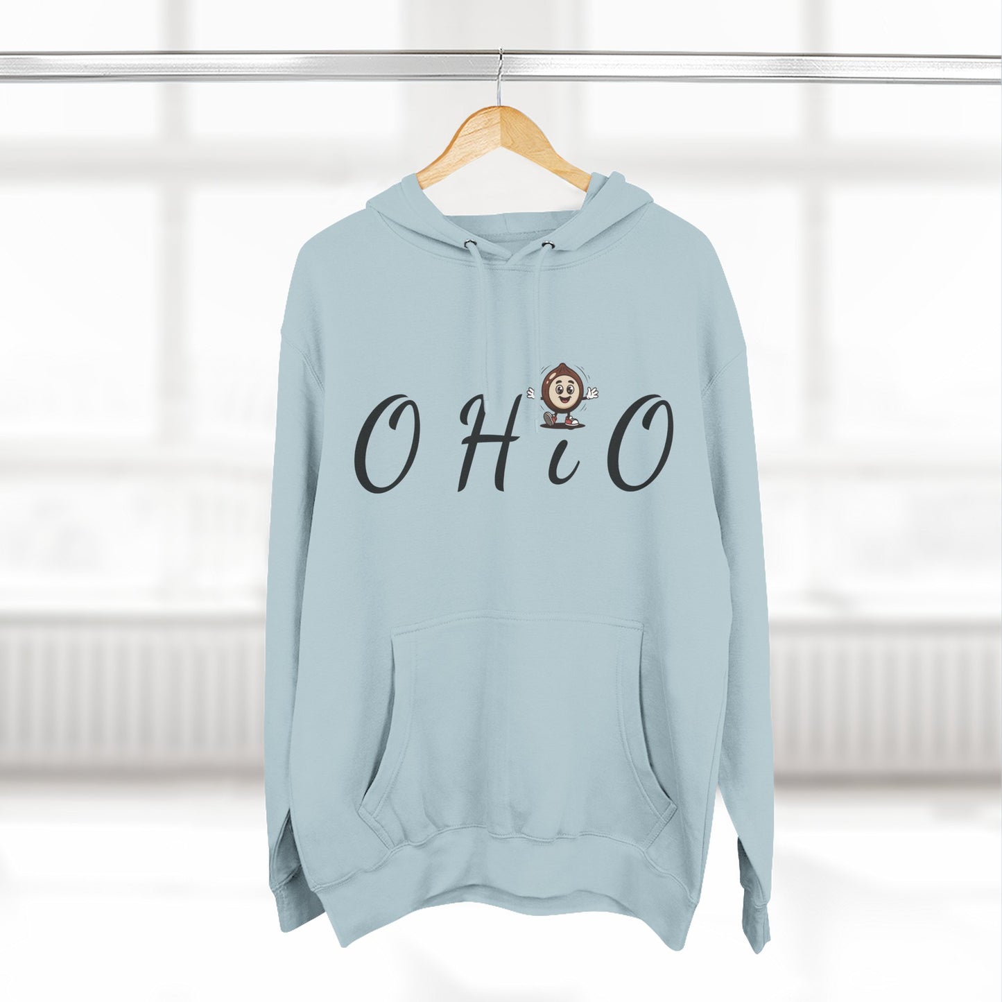 Ohio Script Hoodie with Cute Buckeye Mascot