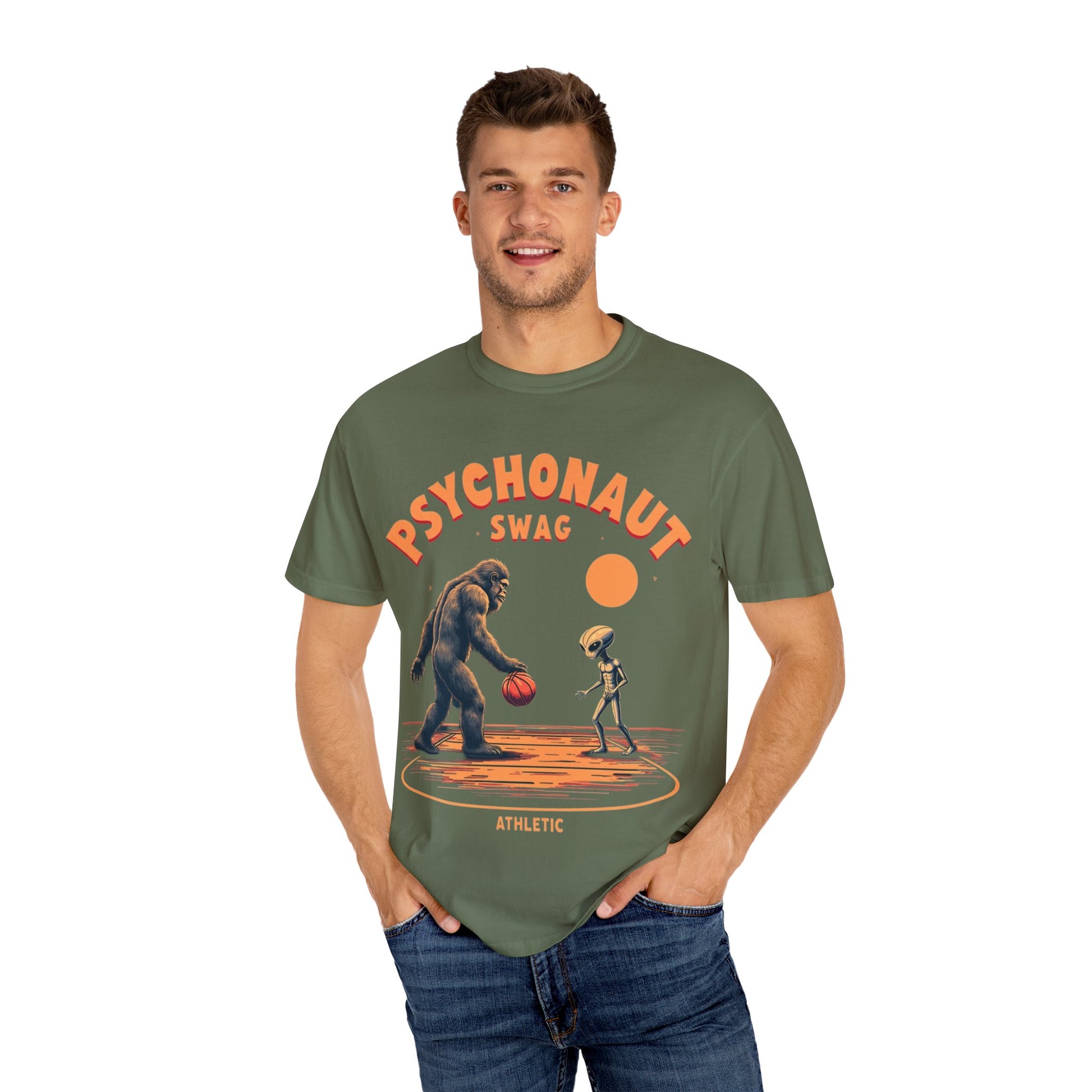 Alien vs Bigfoot, Psychonaut Swag Unisex T-Shirt, Funny Graphic Tee, Unique Gift for Gamers, Outdoor Lovers, Birthday, Casual Wear - Psychonaut Swag