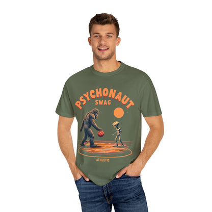 Alien vs Bigfoot, Psychonaut Swag Unisex T-Shirt, Funny Graphic Tee, Unique Gift for Gamers, Outdoor Lovers, Birthday, Casual Wear - Psychonaut Swag