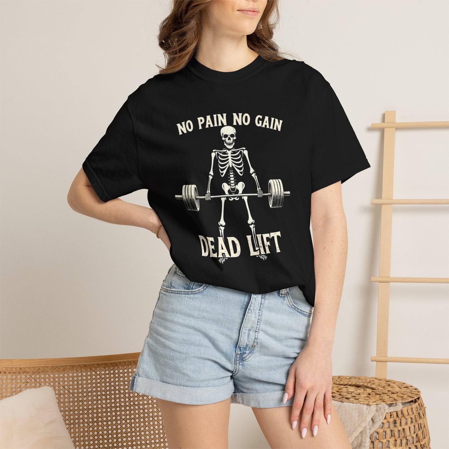 Deadlift Skeleton T-Shirt — “No Pain No Gain” Weightlifting Gym Tee