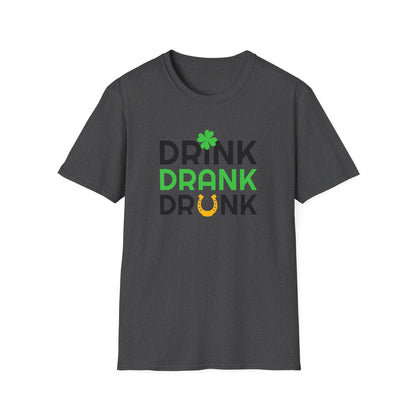 Drink Drank Drunk T-Shirt — St. Patrick’s Day Shamrock & Horseshoe Party Tee