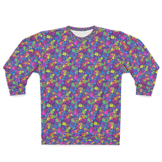 Retro 90's print Christmas Sweater, Unisex Sweatshirt (AOP)