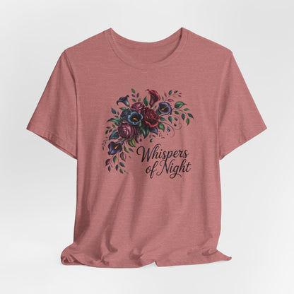Whispers of Night Floral Tee — Dark Rose Bouquet Graphic T-Shirt