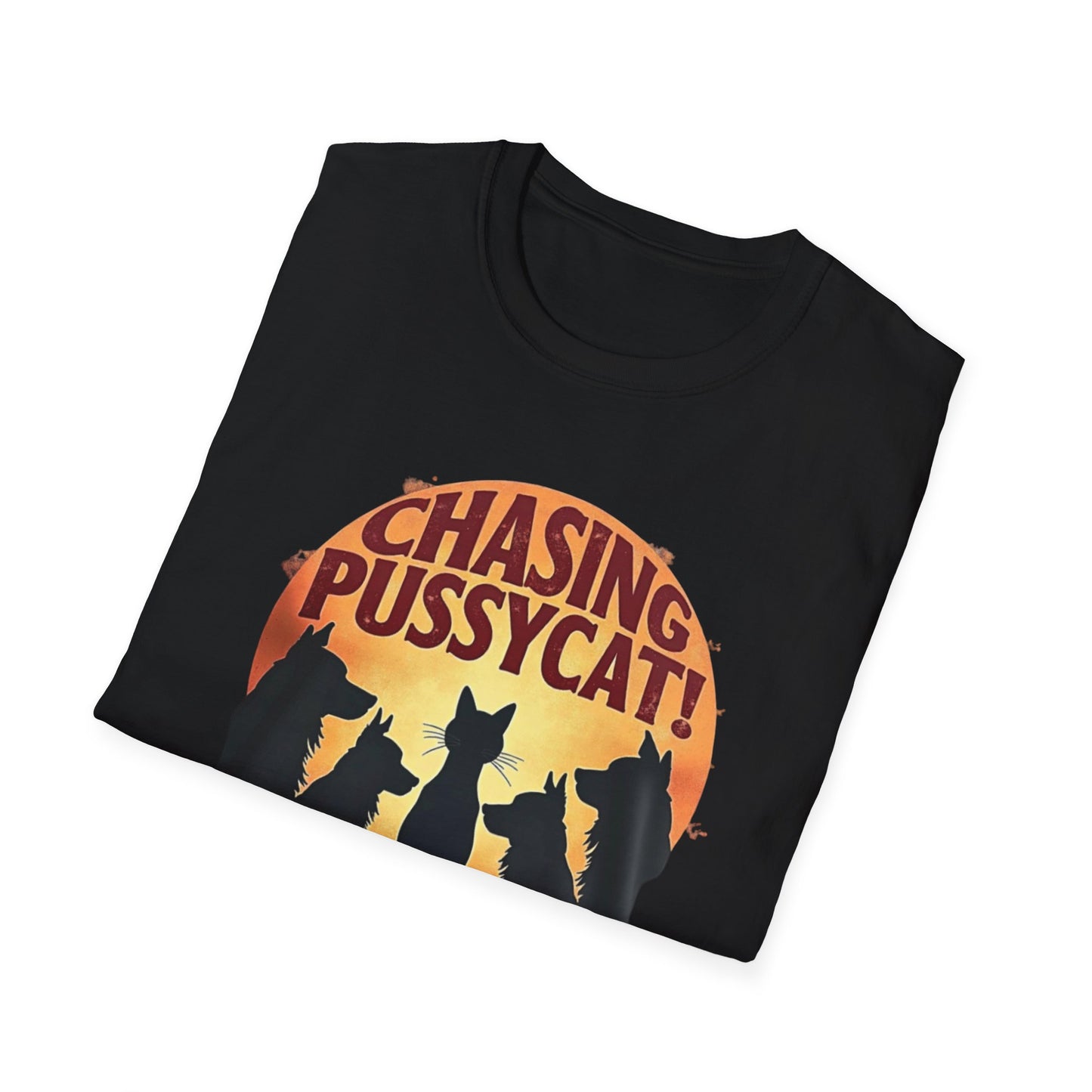 Chasing Pussycat Unisex Softstyle T-Shirt, Fun Cat Lovers Tee, Gift for Animal Enthusiasts, Quirky Casual Wear, Perfect for Festivals [...] - Psychonaut Swag