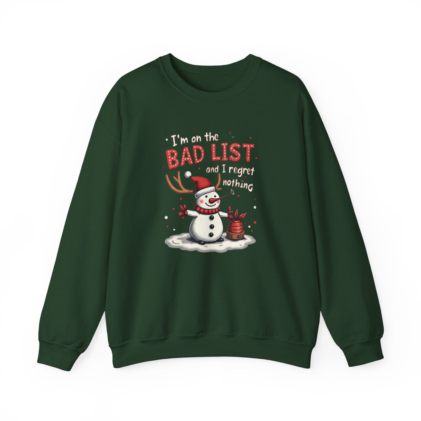 Bad List Snowman Sweatshirt — Funny Christmas Holiday Crewneck