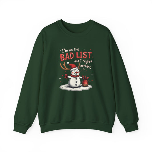 Bad List Snowman Sweatshirt — Funny Christmas Holiday Crewneck