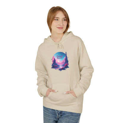 Retro Vaporwave Nature Hoodie — Neon Sunset Cityscape Graphic