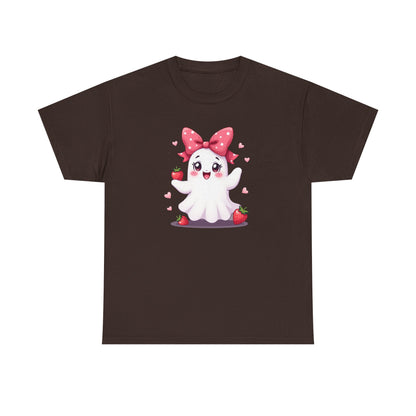 Cute Ghost Strawberry Unisex Tee, Perfect for Halloween, Gift, Casual Wear, Festival Shirt, Summer Vibes, Kawaii Apparel