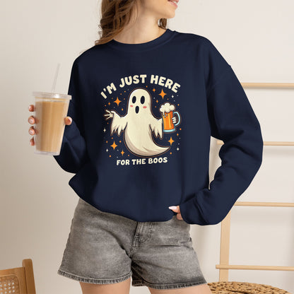 Halloween Ghost Sweatshirt — "I'm Just Here for the Boos" Cozy Crewneck