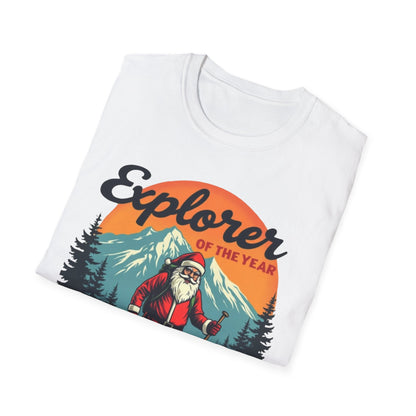 Explorer of the Year T-Shirt — Santa Hiker Vintage Outdoor Christmas Tee