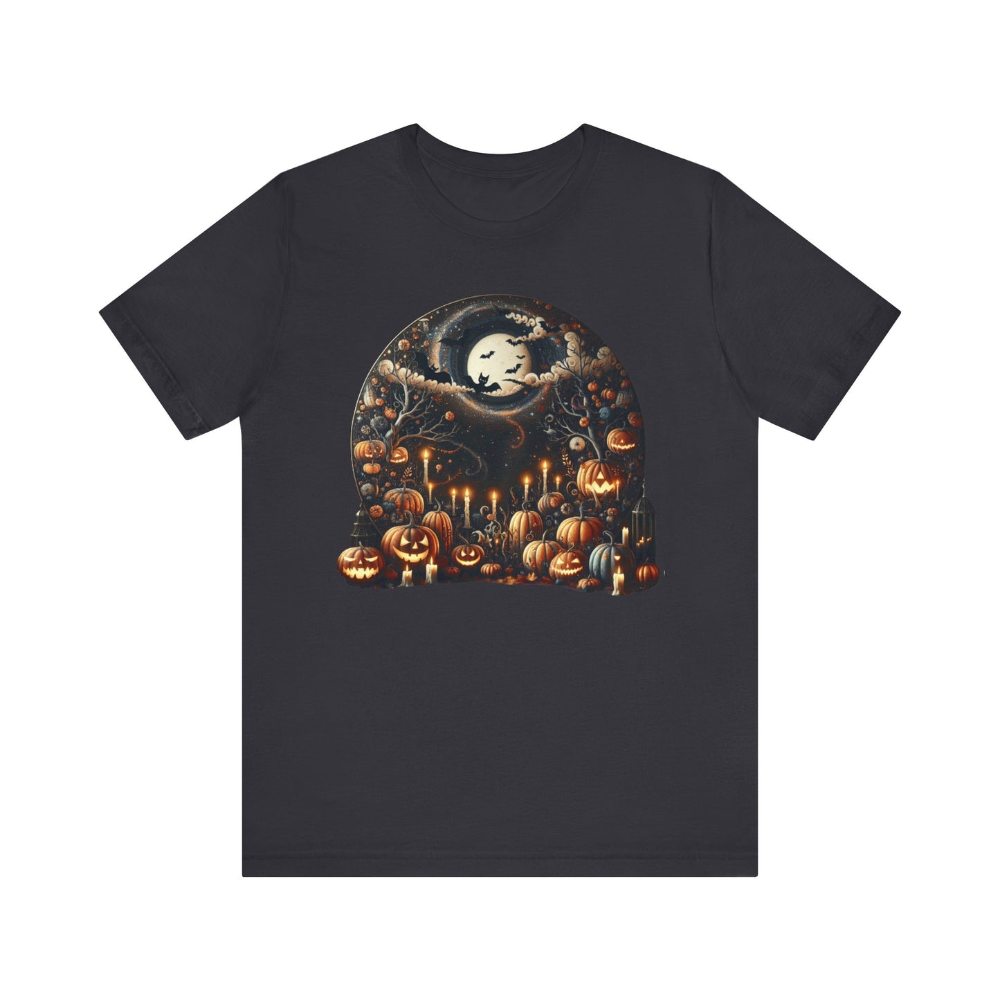 Halloween Pumpkin mural, Short Sleeve Tee, Spooky Tee, Unisex Halloween Shirt, Autumn T-shirt, Harvest Festival Shirt, Trick or Treat Shirt, [...]