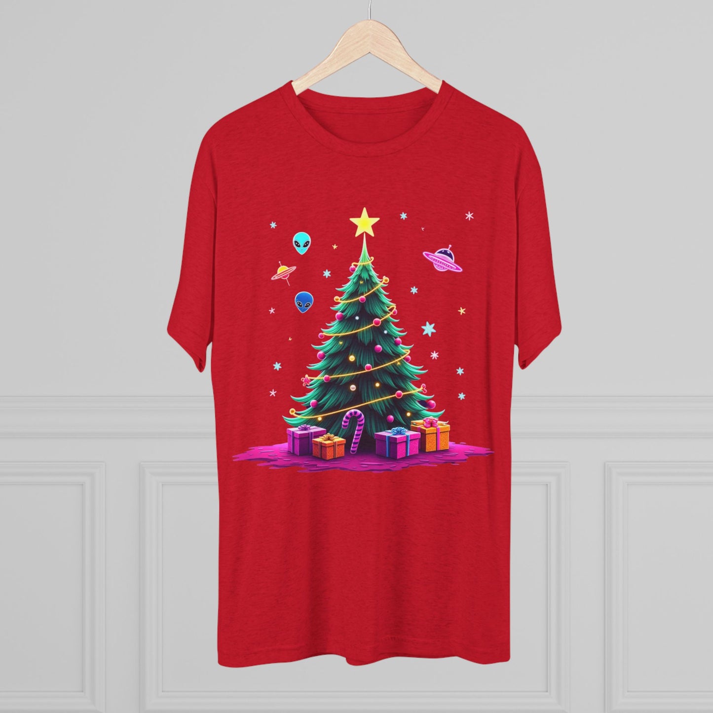 Alien visitors Christmas tree, Unisex Tri-Blend Crew Tee