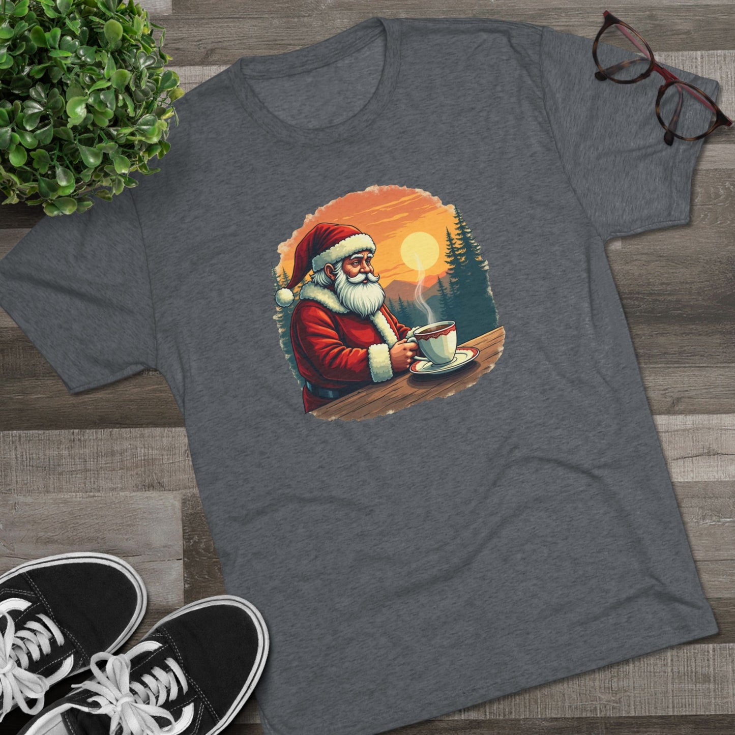 Santa Coffee Tee — Vintage Holiday Santa Drinking Coffee T-Shirt