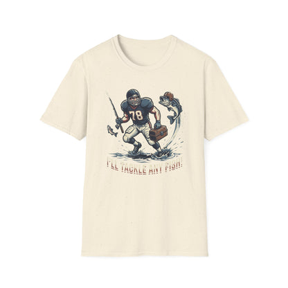 Football Fisherman T‑Shirt – Vintage Helmeted Player Catching Fish Graphic
