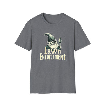 Whimsical Gnome Lawn Enforcement Unisex T-Shirt, Funny Gift for Men, Unique Humor Tee, Cozy Casual Wear, Perfect for Birthdays & Celebrations - Psychonaut Swag