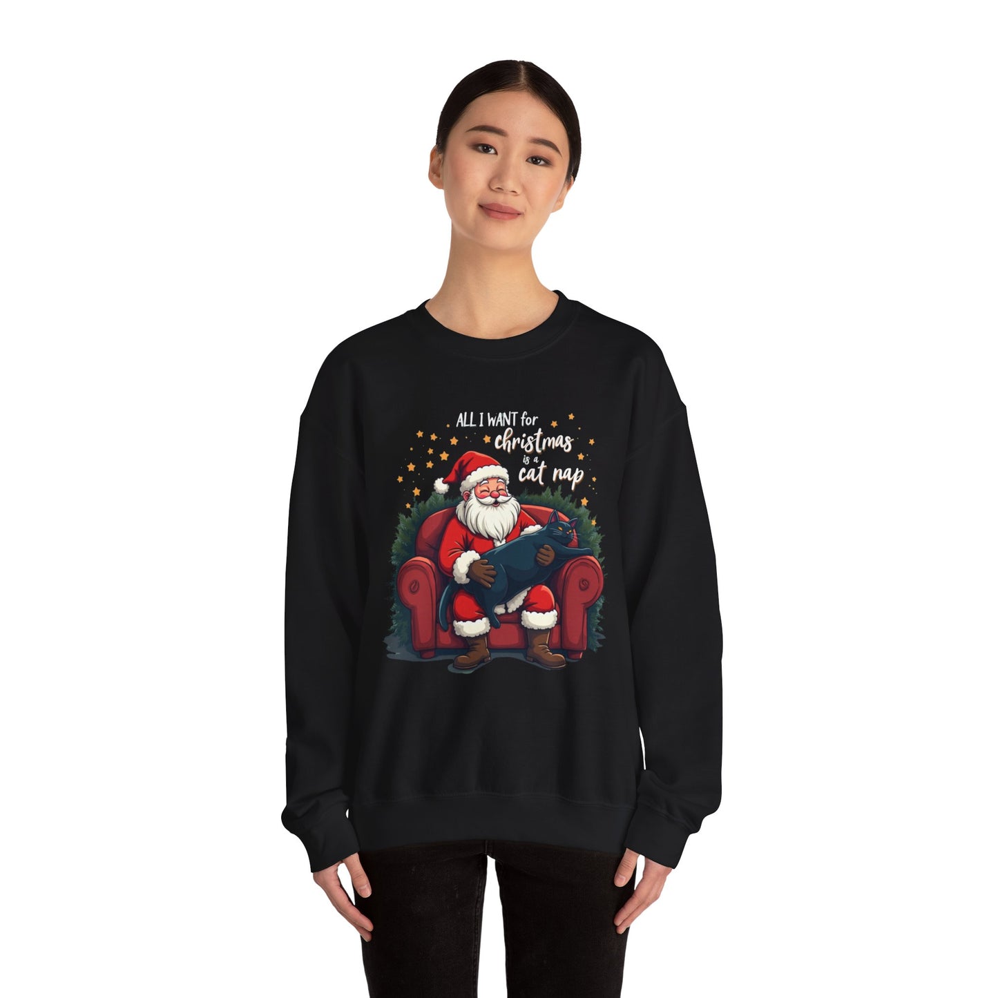 Christmas Cat Nap Sweatshirt – Santa Relaxing on Armchair