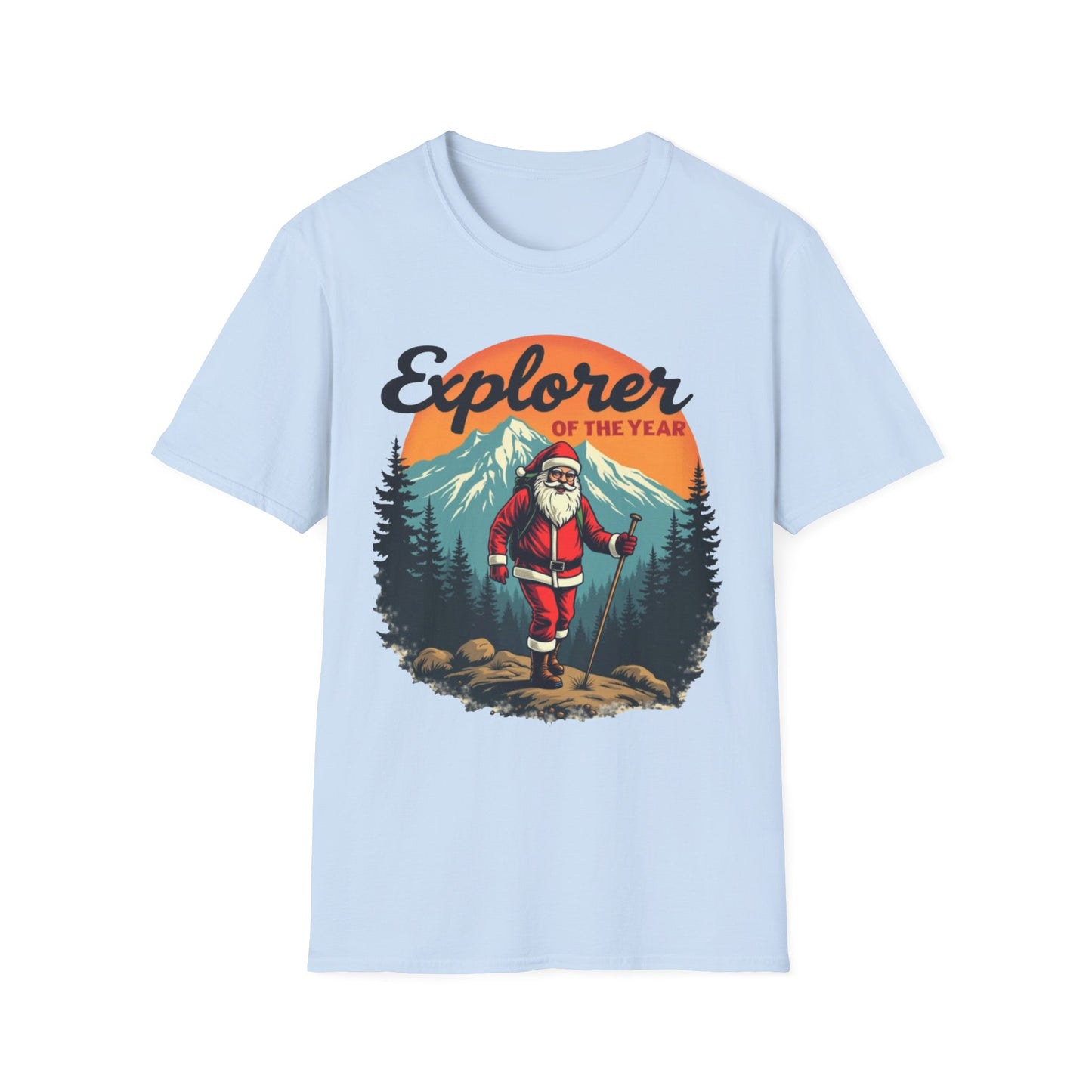 Explorer of the Year T-Shirt — Santa Hiker Vintage Outdoor Christmas Tee