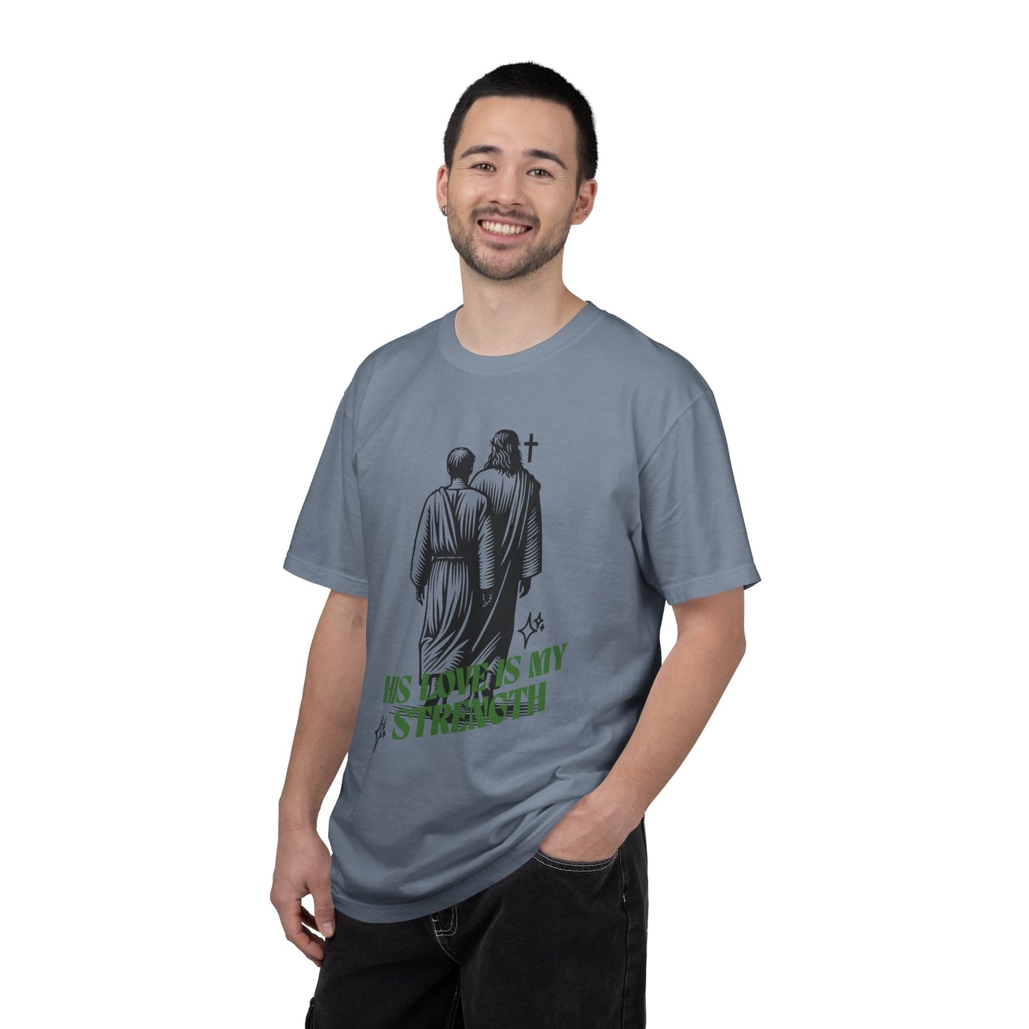 Christian T-Shirt — "His Love Is My Strength" Graphic Tee