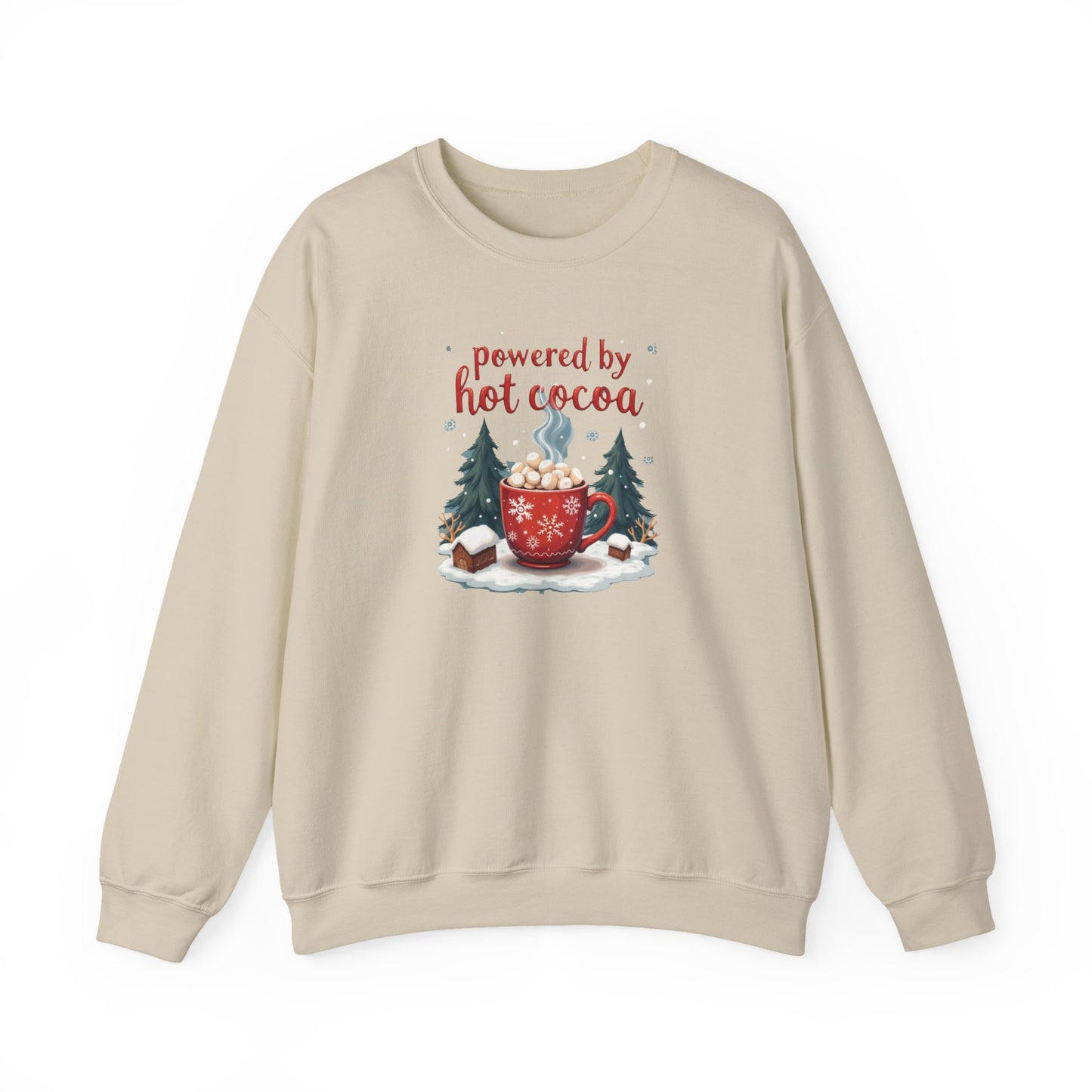 Crewneck Sweatshirt - "Powered by Hot Cocoa" Winter Graphic
