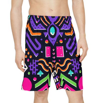 Retro 90's Shorts, Groovy Print, Men’s Sports Shorts, Basketball shorts (AOP) - Psychonaut Swag