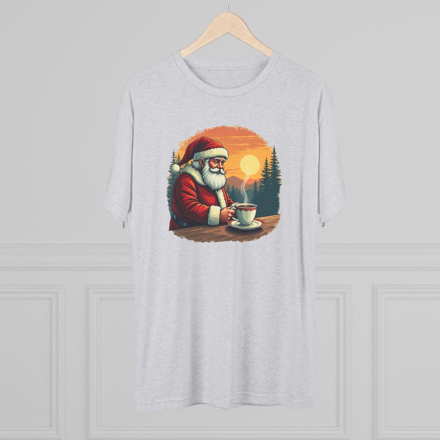 Santa Coffee Tee — Vintage Holiday Santa Drinking Coffee T-Shirt