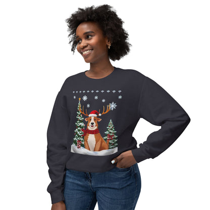Christmas Corgi Sweatshirt - Festive Dog Reindeer Holiday Crewneck