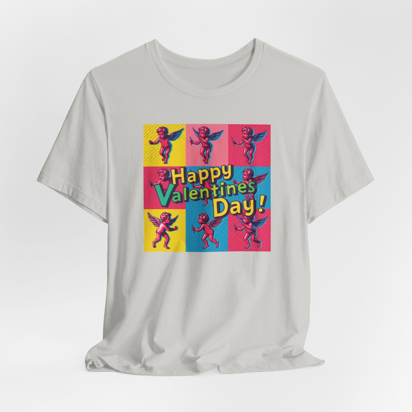 Valentine's Day Pop Art Tee — "Happy Valentine's Day!" Cupid Graphic Shirt
