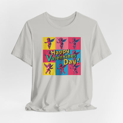 Valentine's Day Pop Art Tee — "Happy Valentine's Day!" Cupid Graphic Shirt