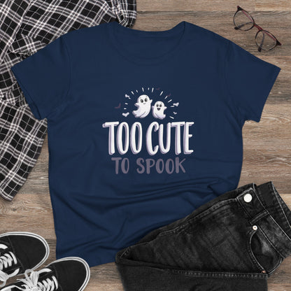 Too Cute to Spook Women's Cotton Tee, Halloween T-Shirt, Ghostly Graphic Tee, Casual Fall Apparel, Fun Halloween Outfit