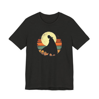 Vampire Silhouette Moon Tee — Retro Sunset Gothic Halloween T-Shirt