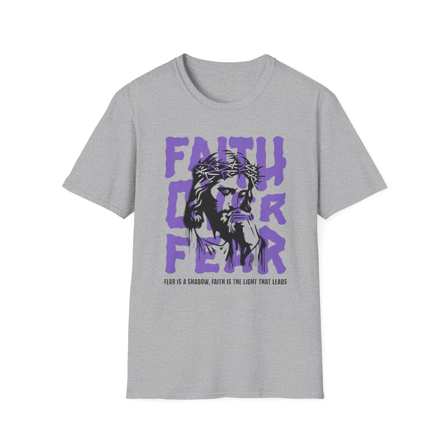 Faith Over Fear T-Shirt — Christian Jesus Graphic Tee (Faith Over Fear purple design)