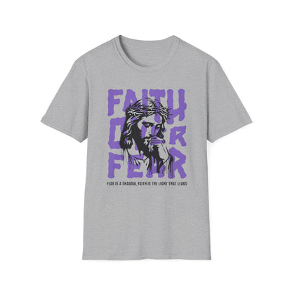 Faith Over Fear T-Shirt — Christian Jesus Graphic Tee (Faith Over Fear purple design)